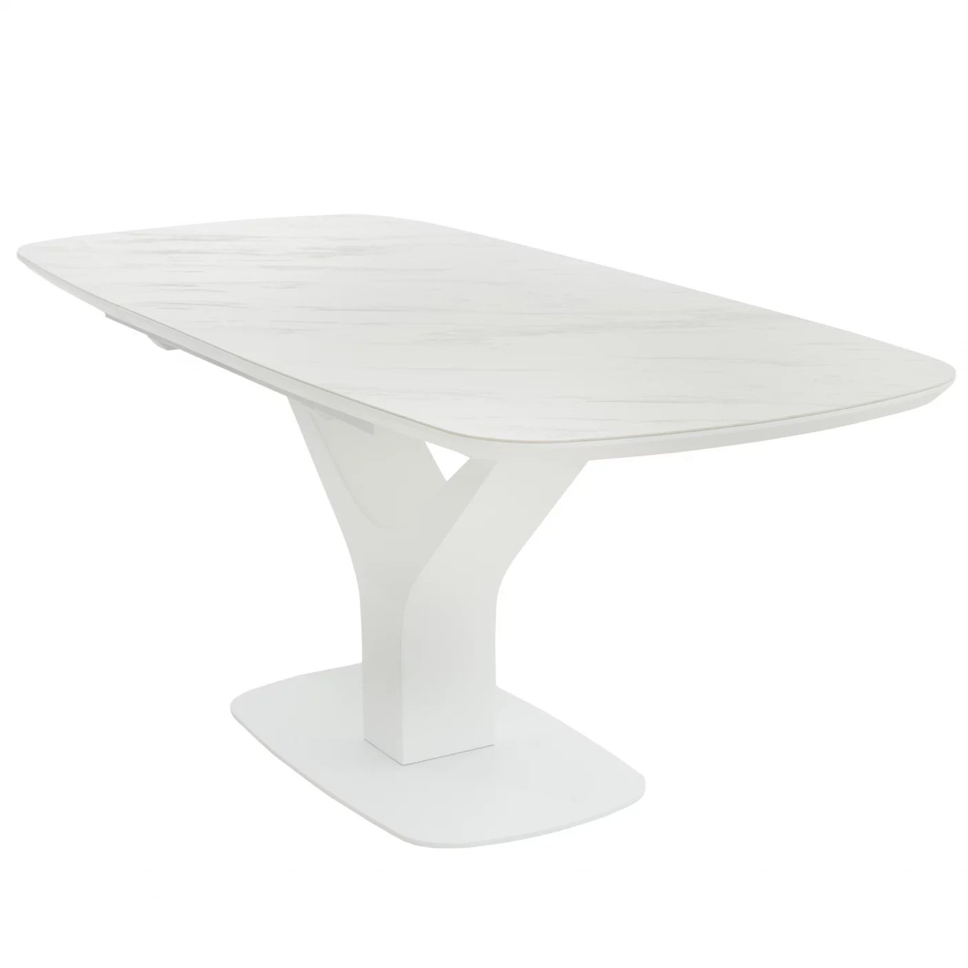 Стіл обідній розкладний 6-8 місць 140 см, Snow white ceramic white base