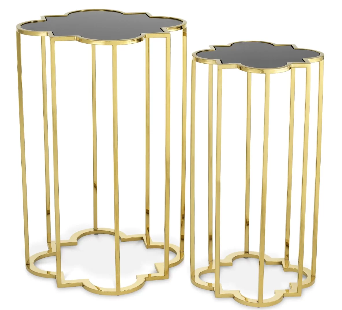 Сет приставних столиків , Black glass, gold finish