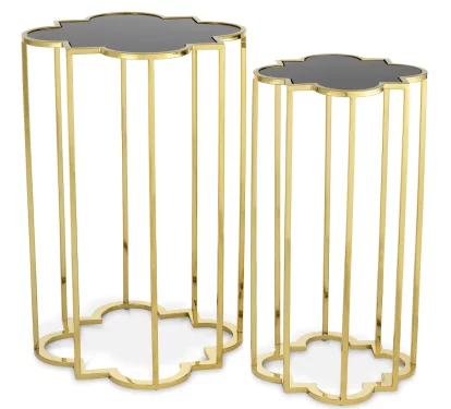 Сет приставних столиків , Black glass, gold finish