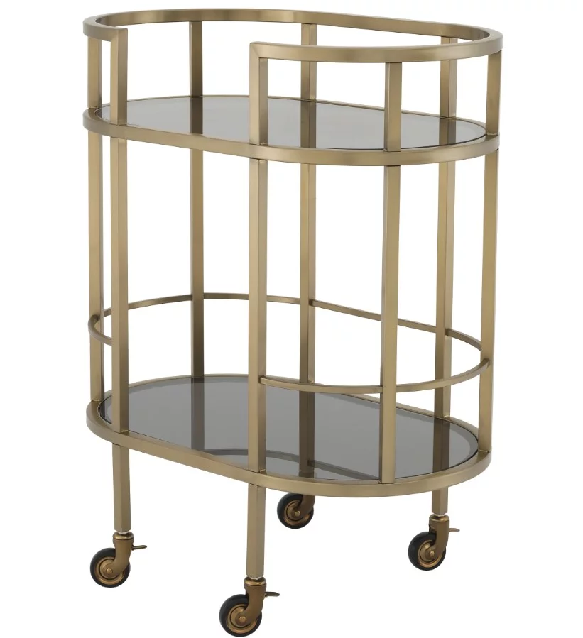 Столик сервірувальний , Brushed brass finish, smoke glass