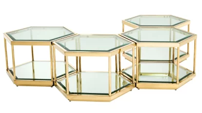 Сет кавових столиків , Gold finish, clear glass, mirror glass