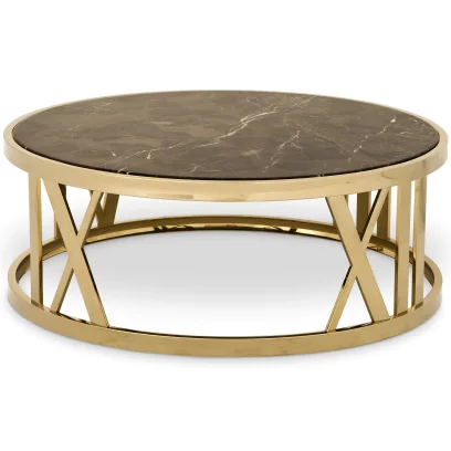Стіл журнальний , Gold finish, brown marble top