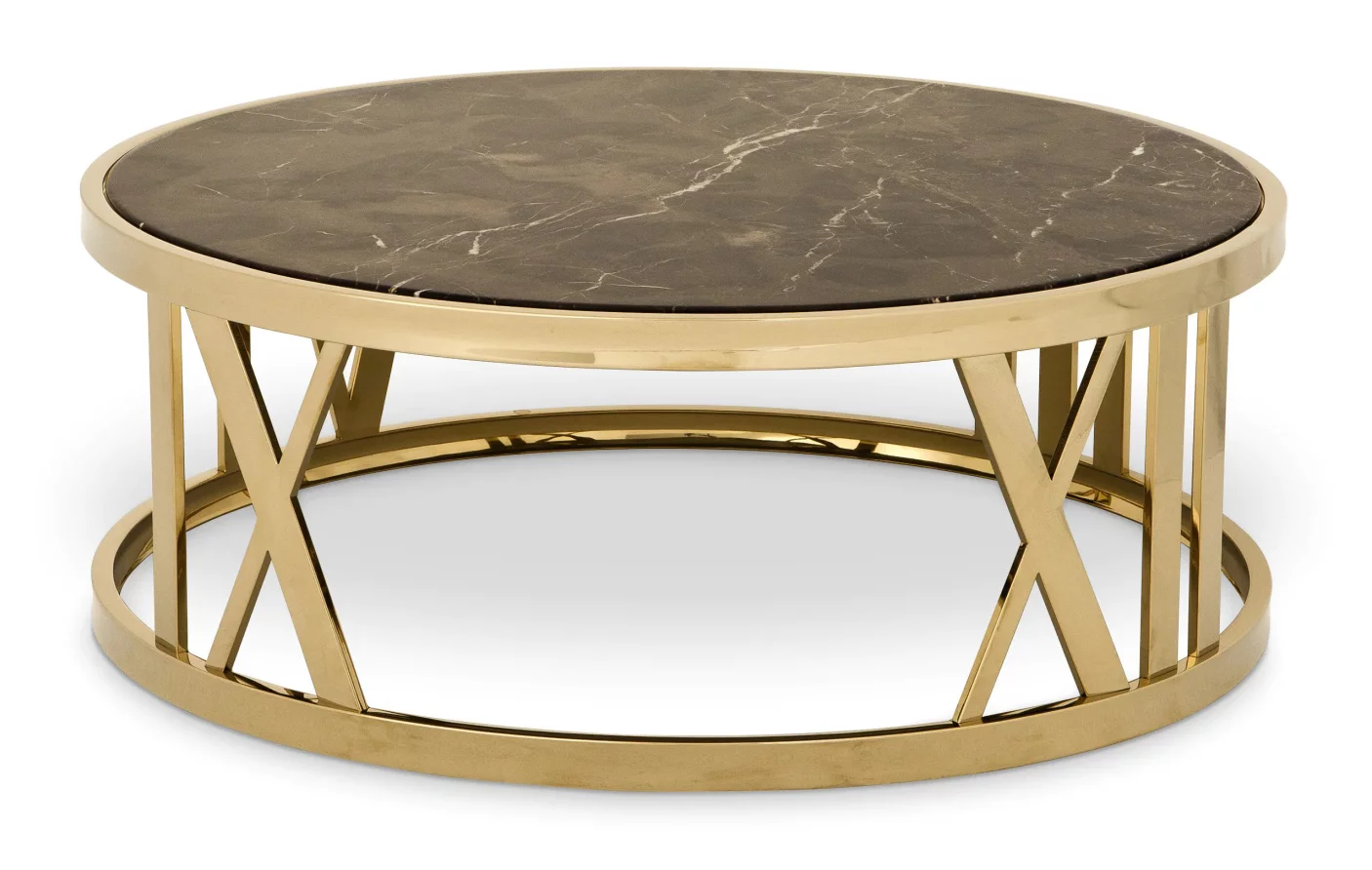 Стіл журнальний , Gold finish, brown marble top