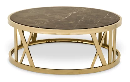 Стіл журнальний , Gold finish, brown marble top