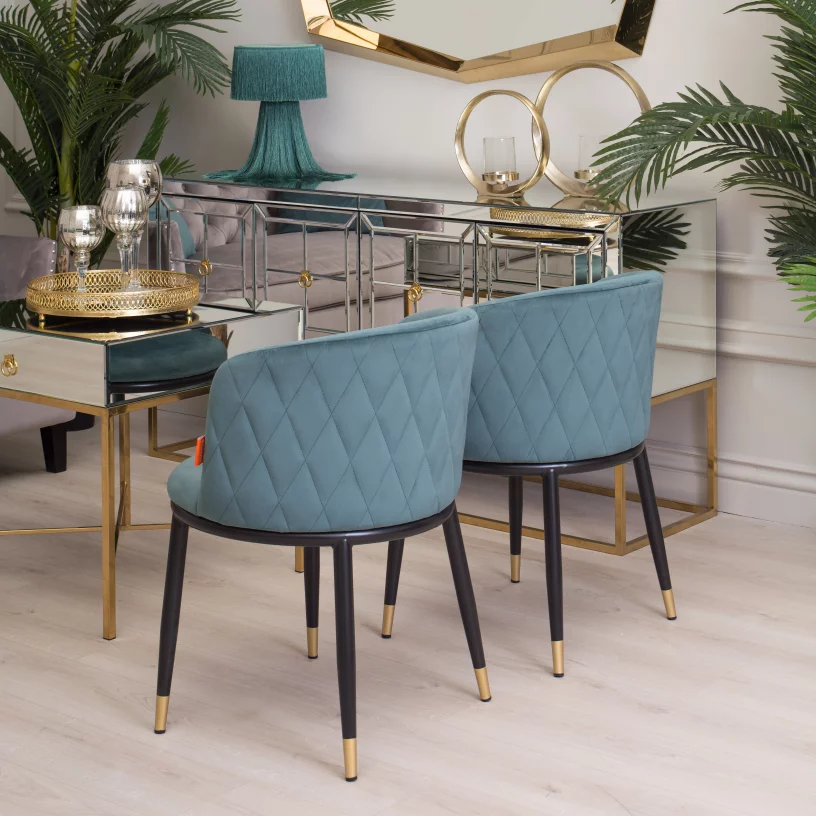 Стілець обідній , Turquoise velvet & black legs with gold tips