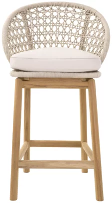 Вуличний напівбарний стілець , Flores off-white, natural teak, cream rope