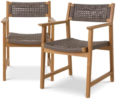 Сет з двох вуличних обідніх стільців , Natural teak, grey color weave