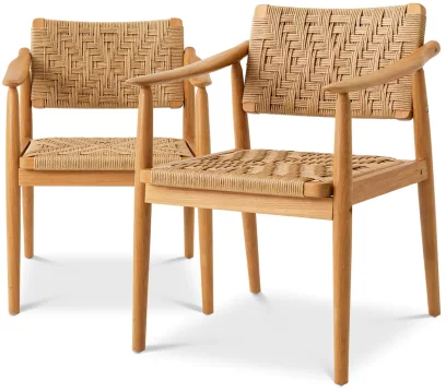 Сет з двох вуличних обідніх стільців , Natural teak, natural color weave