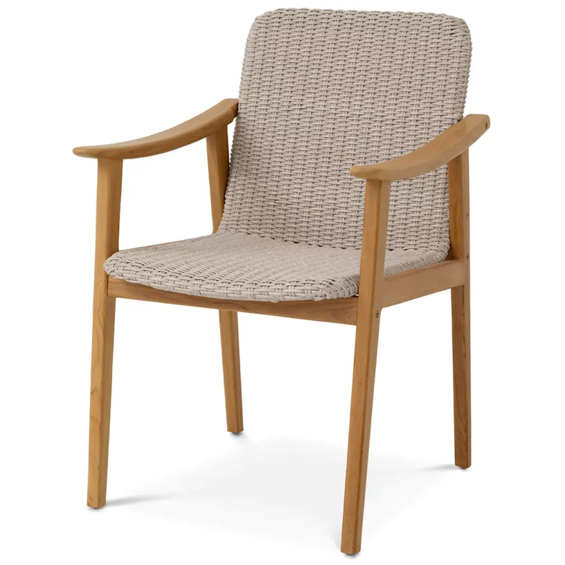 Вуличний обідній стілець з підлокітниками , Natural teak, taupe color weave