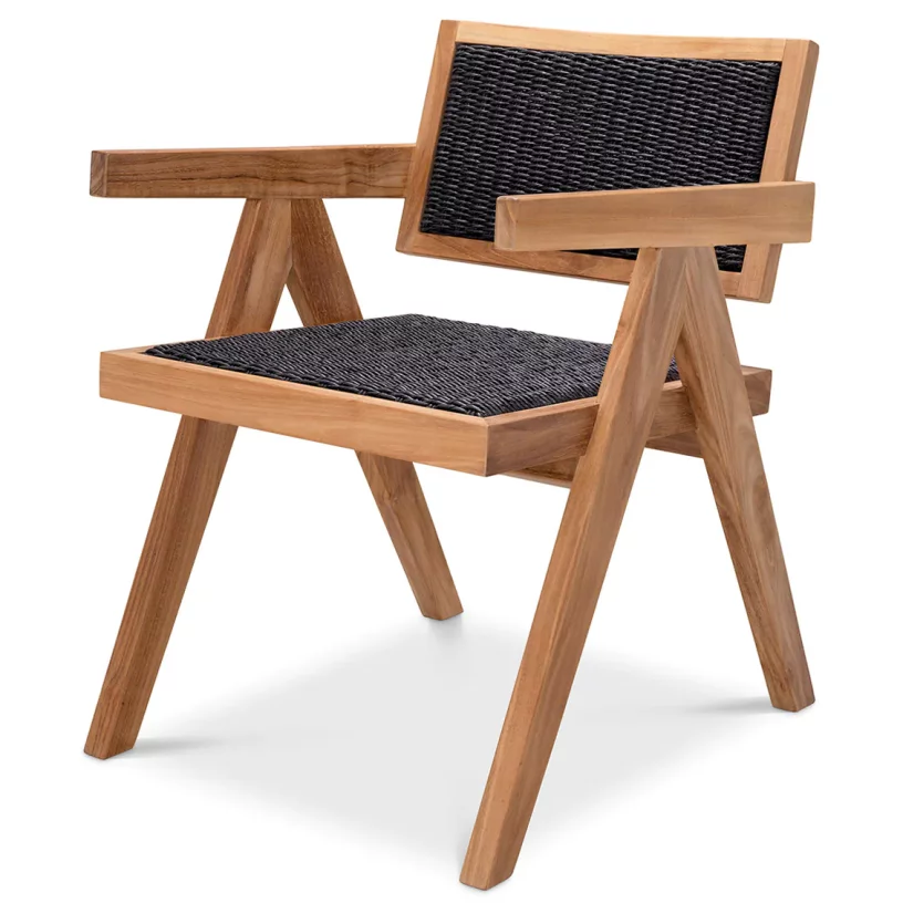 Вуличний обідній стілець з підлокітниками , Natural teak, black color weave