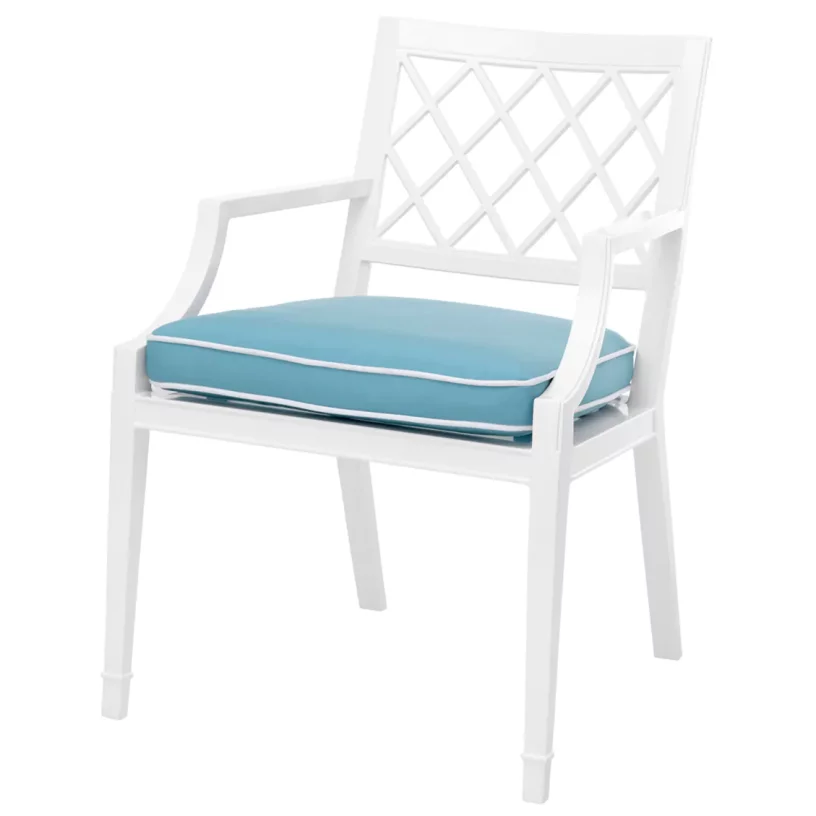 Вуличний обідній стілець з підлокітниками , Sunbrella mineral blue, white pipping