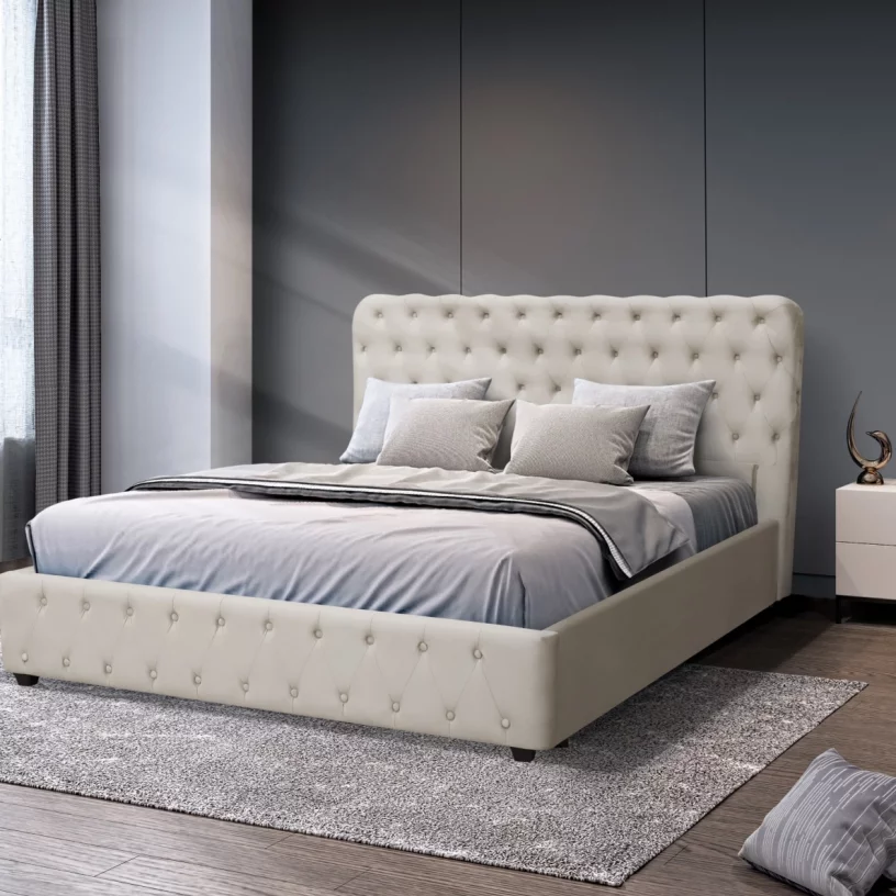 Комплект ліжко та італійській матрас 160*200 з підйомним механізмом, Light grey velvet