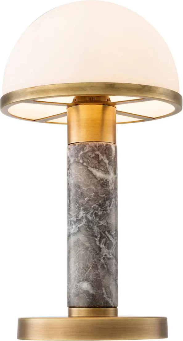 Лампа настільна , Antique brass finish, grey marble, white glass